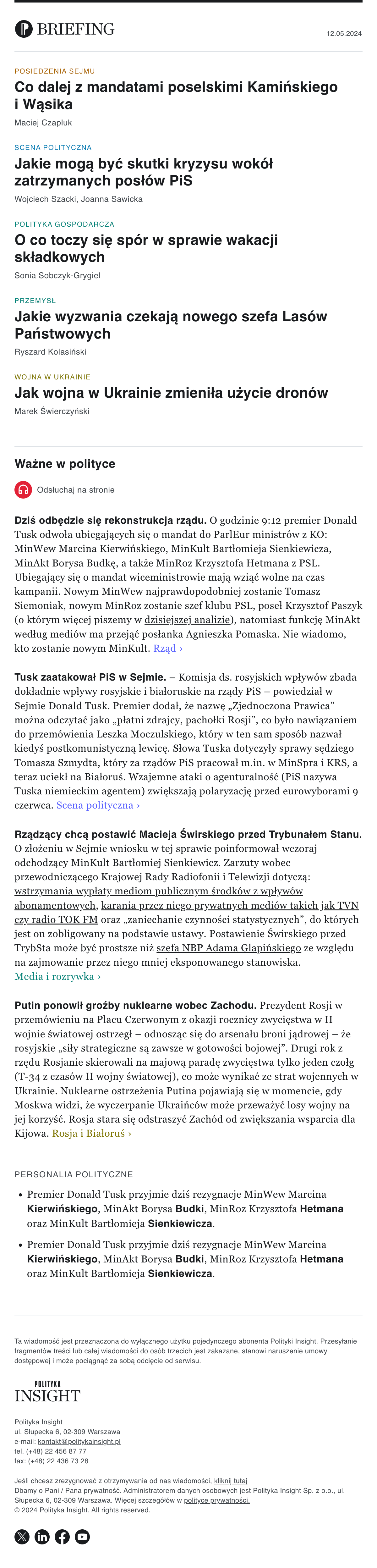 Polityka Insight - newsletter briefing