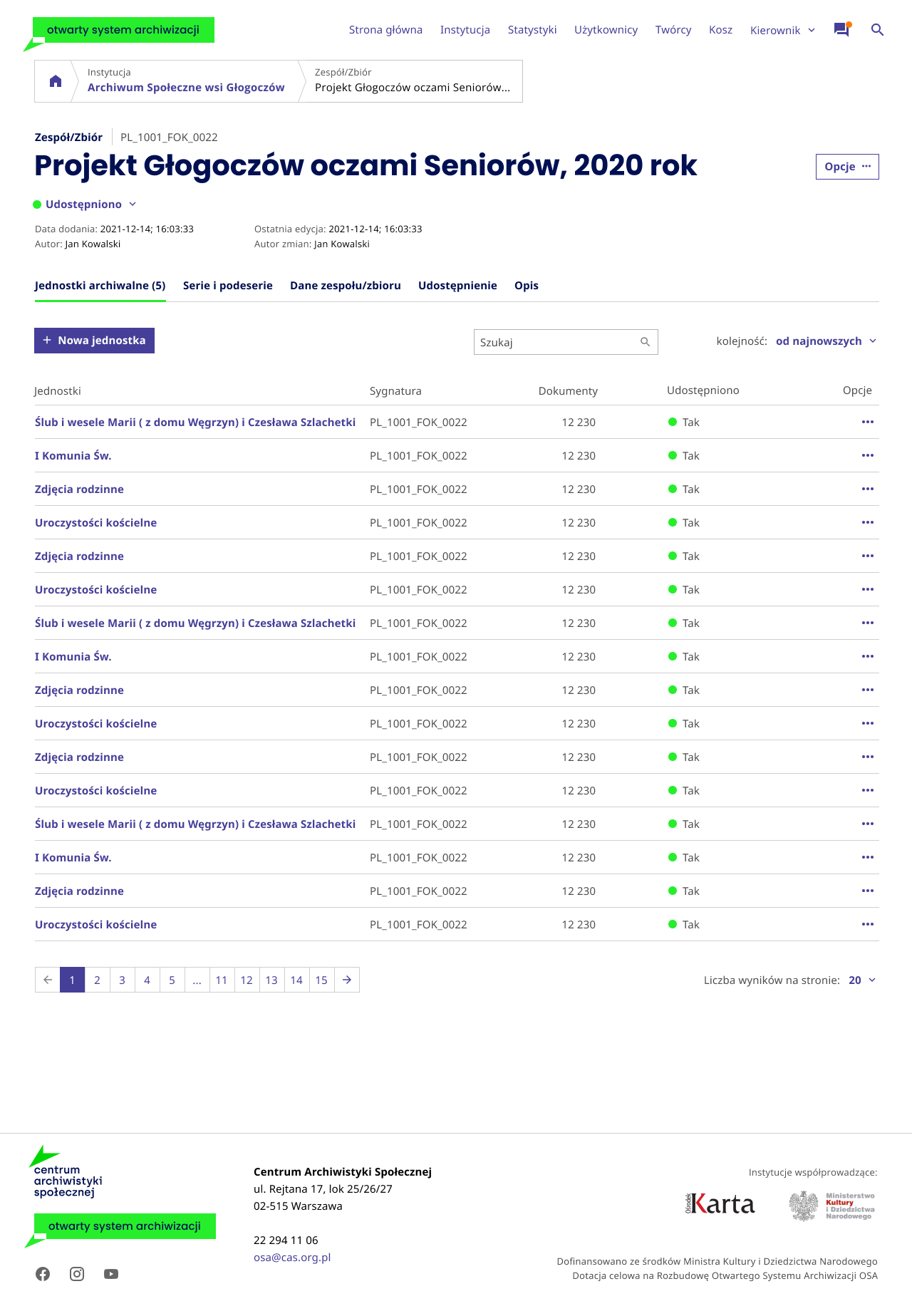 Otwarty System Archiwizacji - zespół